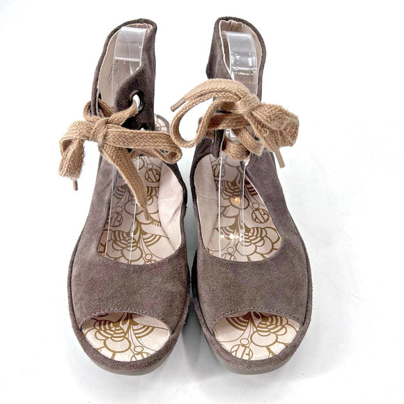 FLY London Yaba 702 Fly Platform Brown Suede Wedge Sandals - Picture 2 of 10